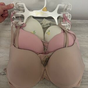 Jessica Simpson Pink & Beige & White With Lemon Design Push Up Bras - 3 Pack